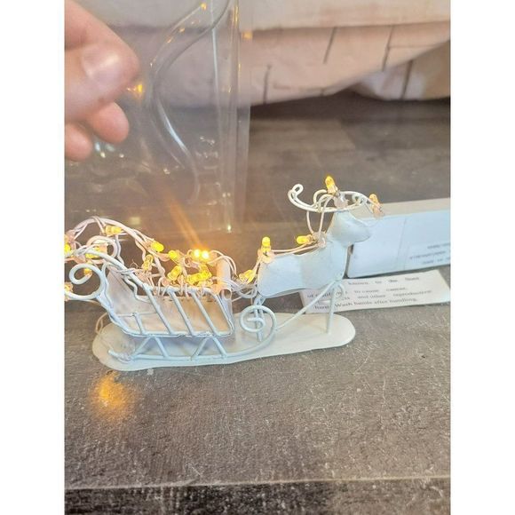 White reindeer sled lighted Village accessory Decor Xmas - Picture 4 of 6